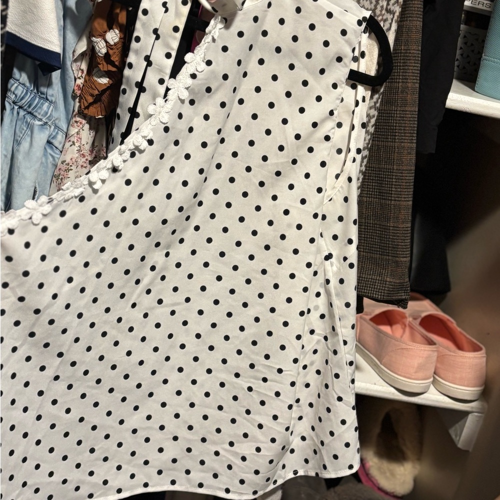 SHEIN Curve Half Shoulder Black and White Polka Dot Blouse